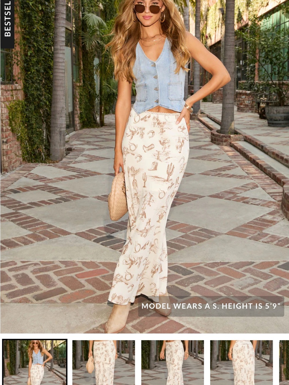 Workshop Republic Clothing Cream Maxi Skirt with Brown Western Print - Picture 9 of 13